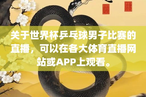 关于世界杯乒乓球男子比赛的直播，可以在各大体育直播网站或APP上观看。