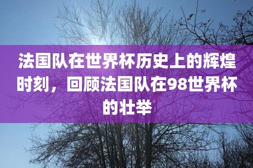 法国队在世界杯历史上的辉煌时刻，回顾法国队在98世界杯的壮举