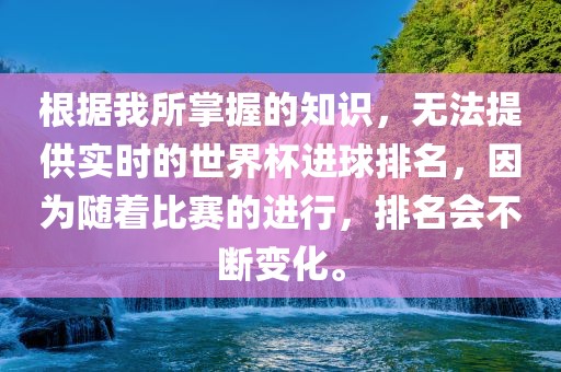 根据我所掌握的知识，无法提供实时的世界杯进球排名，因为随着比赛的进行，排名会不断变化。