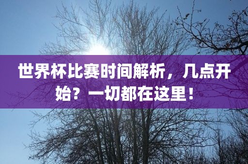 世界杯比赛时间解析，几点开始？一切都在这里！眉山市正发家政服务有限公司