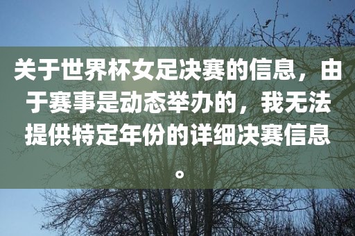 关于世界杯女足决赛的信息，由于赛事是动态举办的，我无法提供特定年份的详细决赛信息。眉山市正发家政服务有限公司