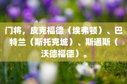门将，皮克福德（埃弗顿）、巴特兰（斯托克城）、斯通斯（沃德福德）。